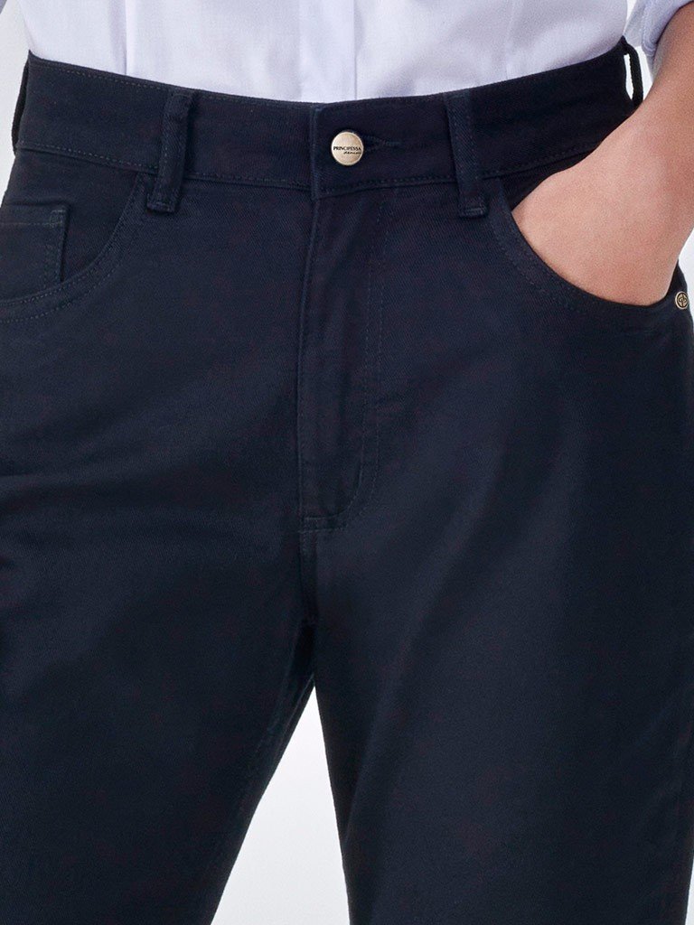 calca sarja preta oana slim detalhes