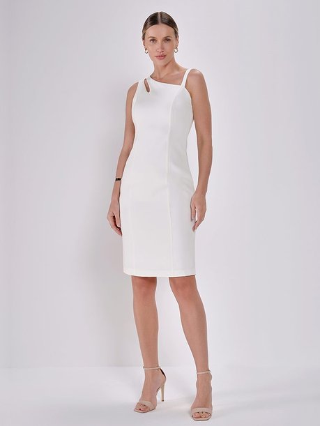 Vestido Tubinho Off White com Abertura Vazada Hailey