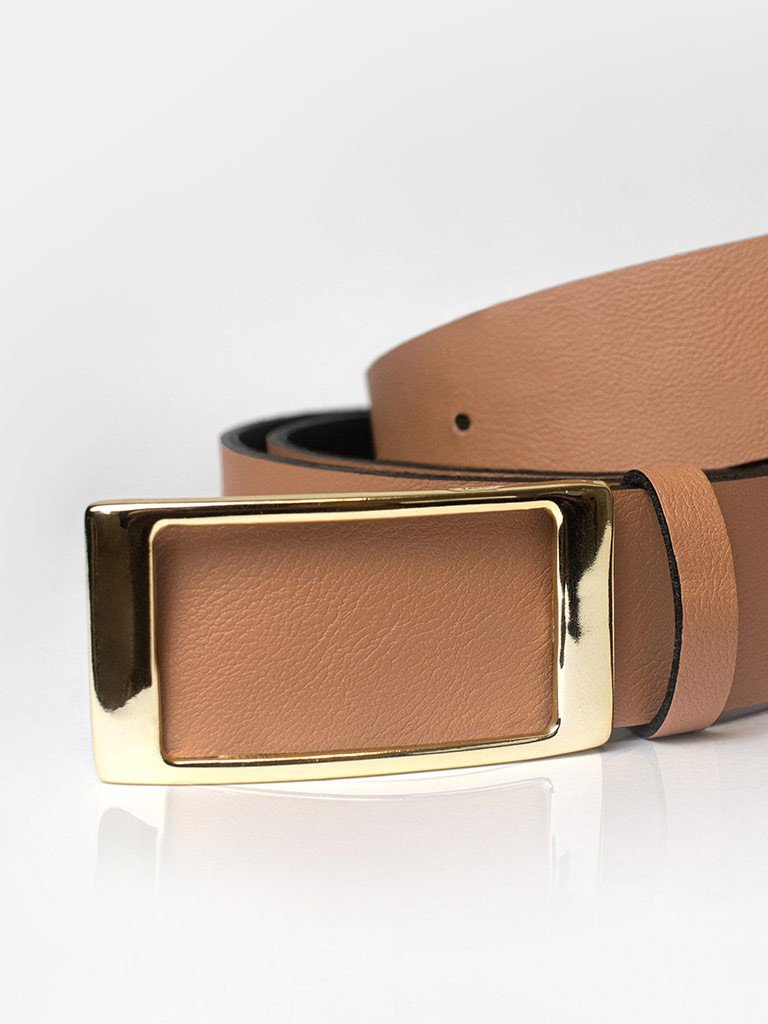 cinto dupla face camel e preto josefa fivela