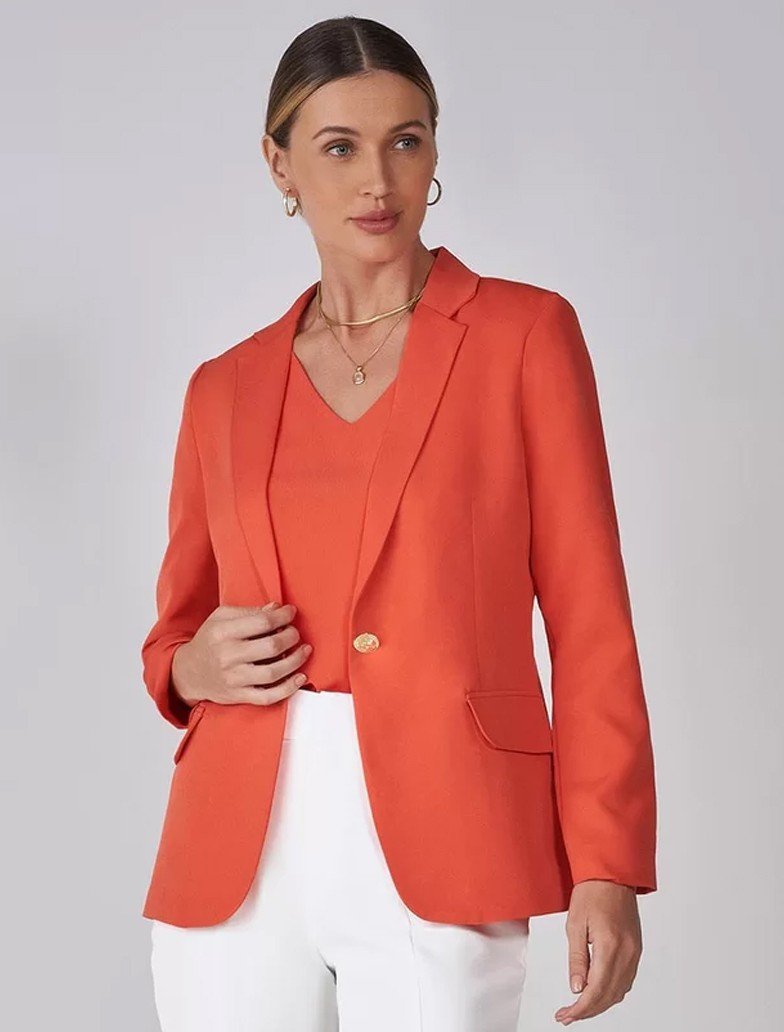 blazer de alfaiataria laranja botao unico