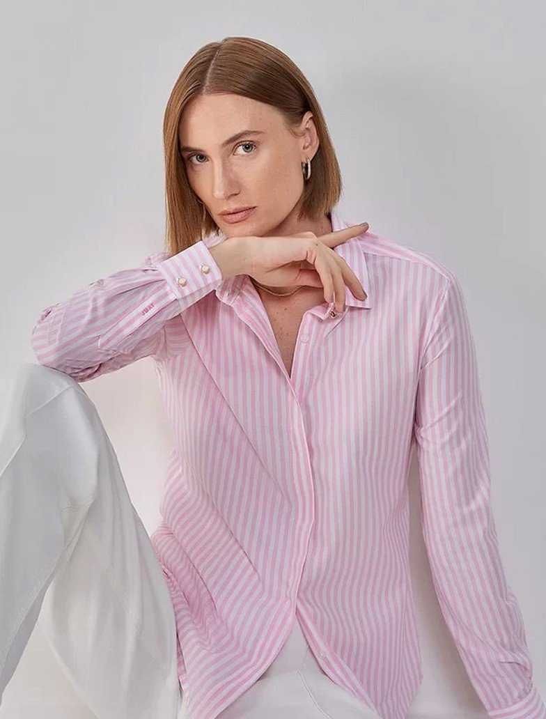 camisa personalizavel listrada rosa