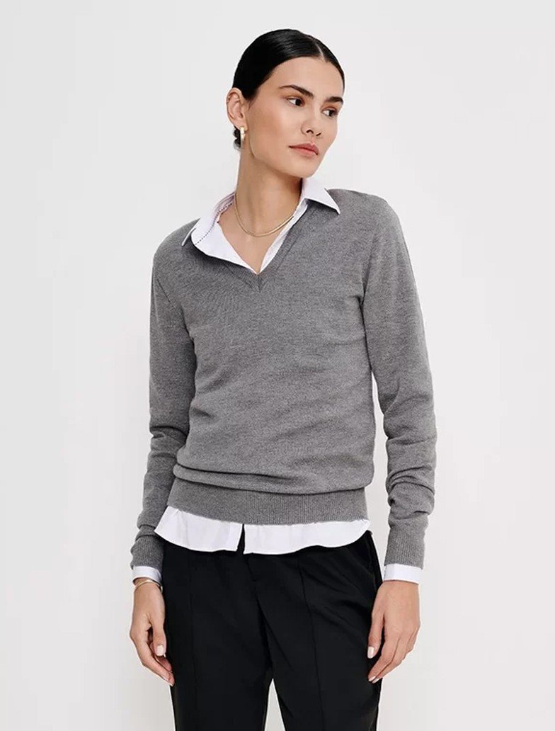sueter mescla com decote v em tricot