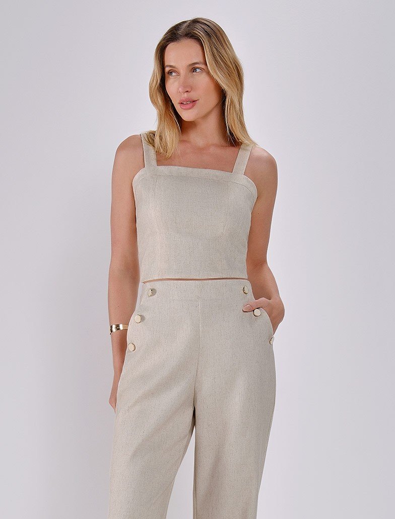 cropped linho cor crua