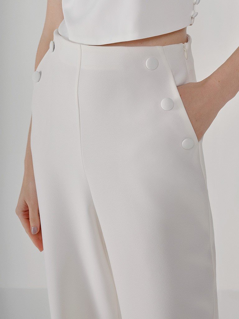 calca off white botao forrado detalhes