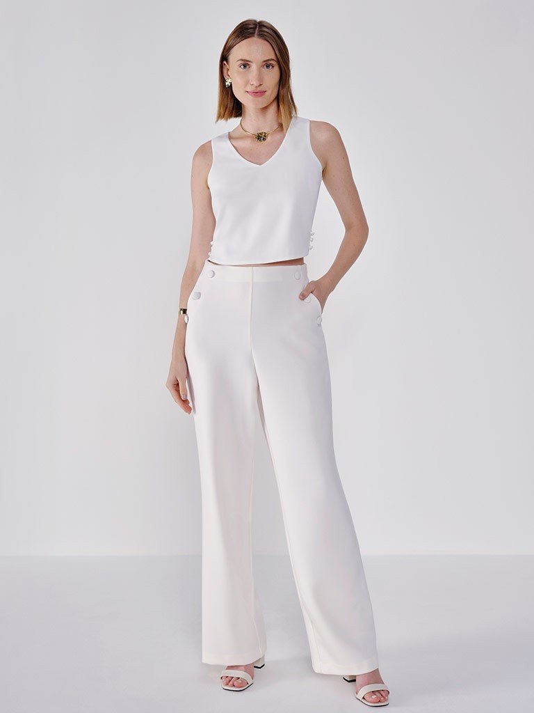 calca off white botao forrado frente