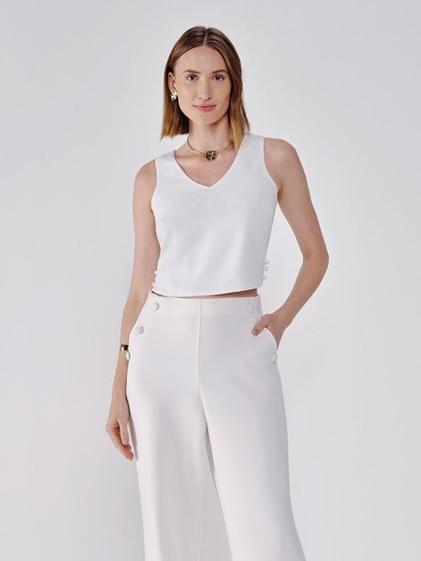 Cropped de Alfaiataria Off White com Abertura Lateral Rosangela