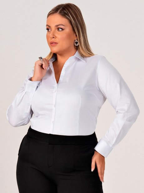 Camisa Social Básica Plus Size Off White Roberta