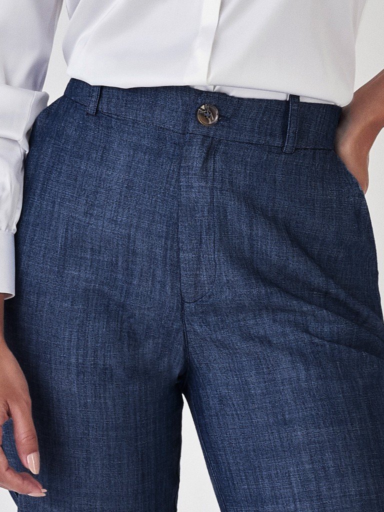 Calça Feminina Reta Slim Plus Size Alfaiataria Jeans Marion