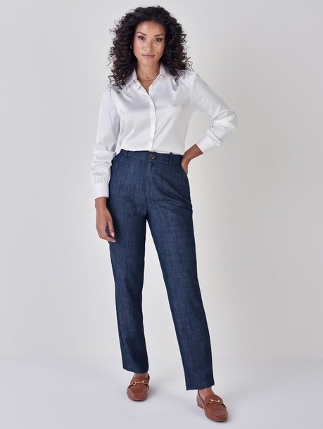 calca feminina alfaiataria jeans marion look
