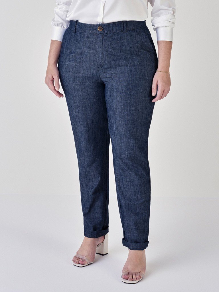calca feminina plus size alfaiataria jeans marion