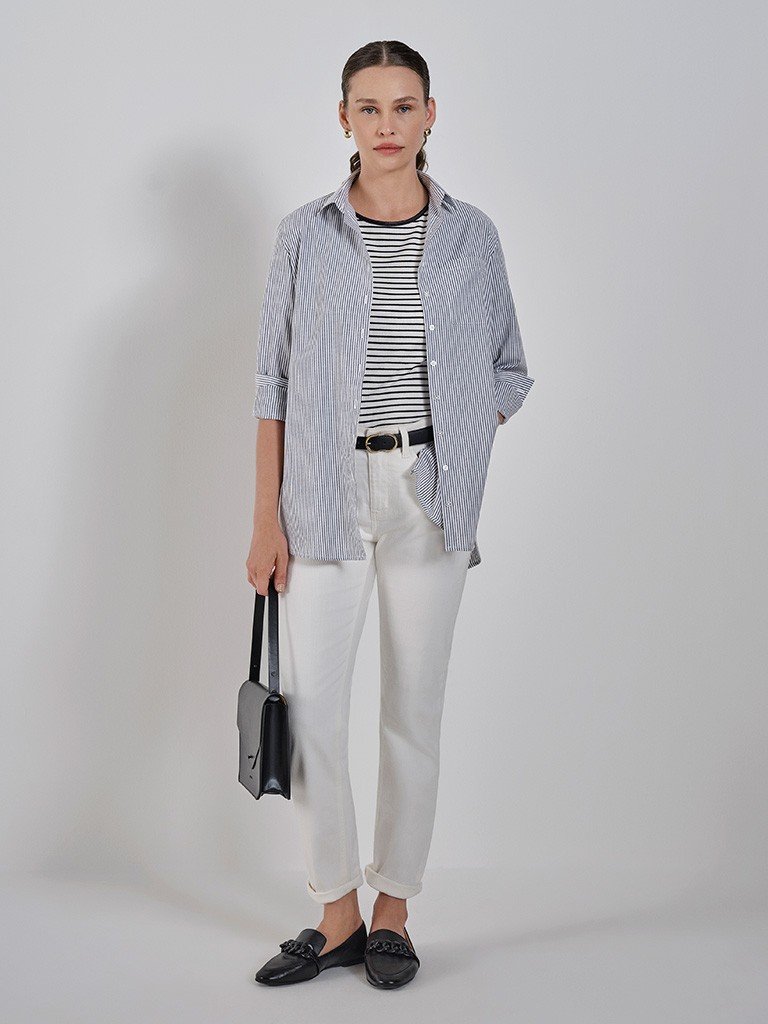 camisa listrada azul selena look