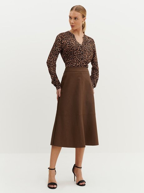 Saia Midi de PU Marrom Janine