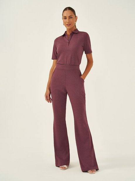 Calça Flare em Malha Texturizada Uva Katlin