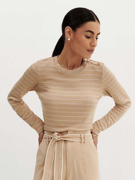 Blusa Manga Longa em Malha Canelada Listrada Fendi Luana