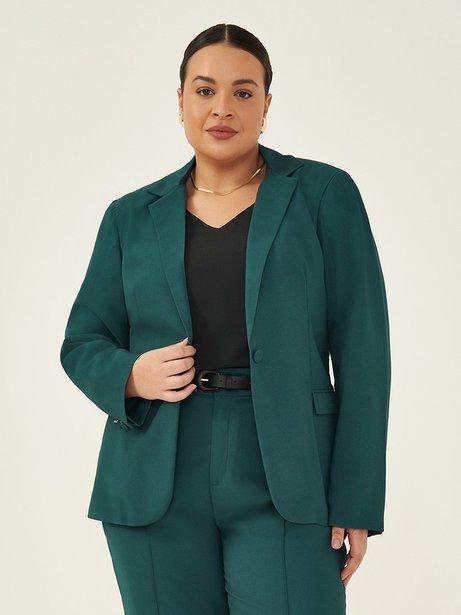 Blazer de Clássico de Alfaiataria Plus Size Verde Esmeralda Marcela