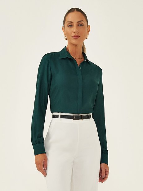 Camisa de Viscose Maquinetada Verde Esmeralda Mandy