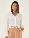 Camisa Social Feminina Off White Botão Dourado Helena