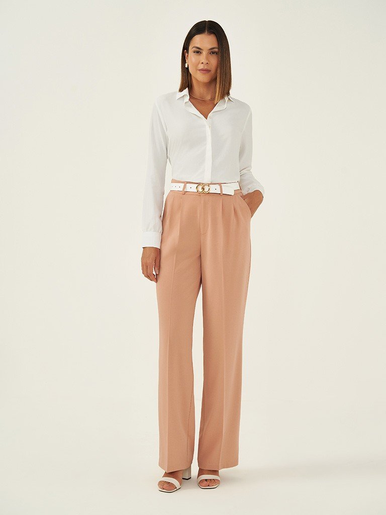 Camisa Social Feminina Off White Botão Dourado Helena