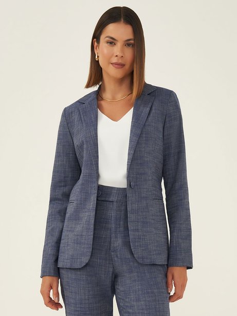 Blazer Clássico de Alfaiataria Maquinetado em Algodão Marinho Nayla