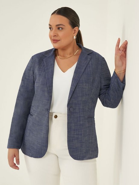 Blazer Clássico de Alfaiataria Maquinetado em Algodão Marinho Nayla