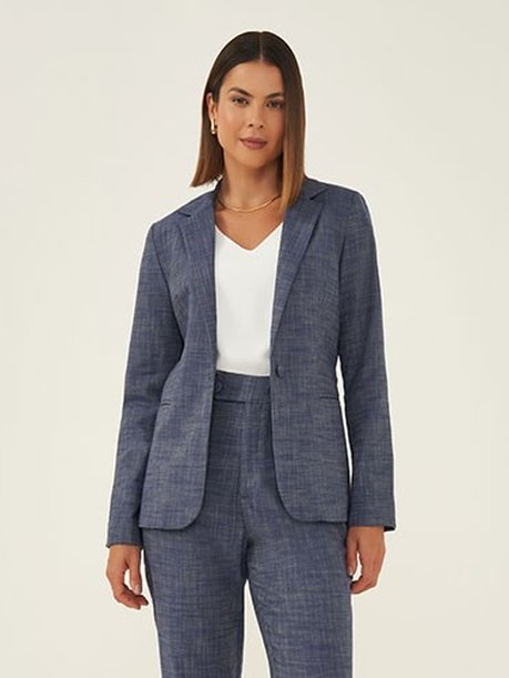 Blazer Clássico de Alfaiataria em Algodão Marinho Nayla