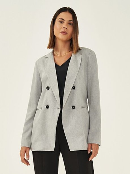 Blazer Transpassado de Alfaiataria Cinza Melange Ravena