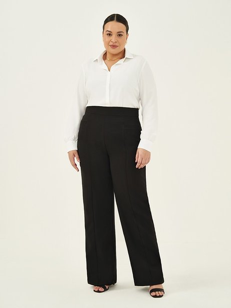 Camisa Social com Botão Dourado Plus Size Off White Helena