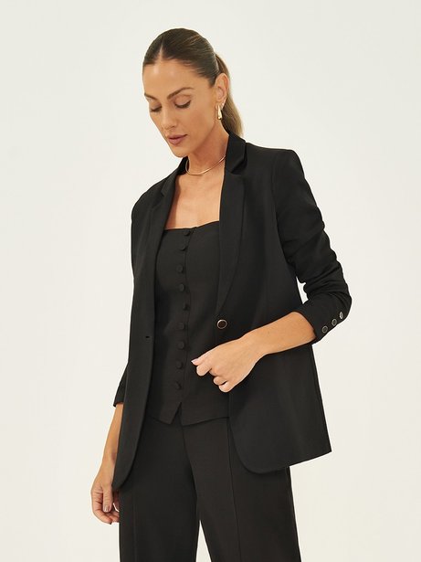 Blazer de Alfaiataria Alongado Preto Liana