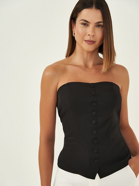 Blusa tomara que caia de Alfaitaria Preta Rosi