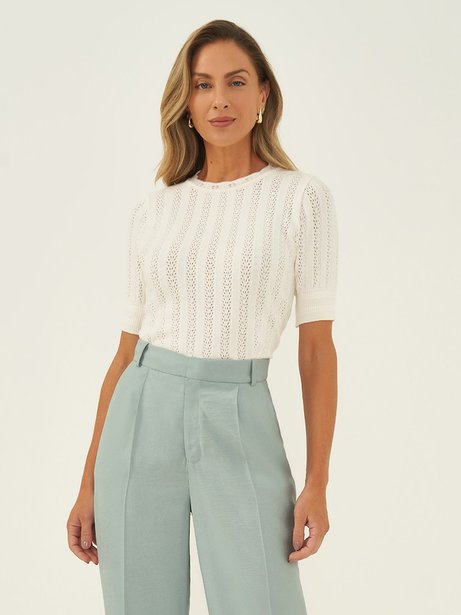 Blusa manga curta em tricot Off White Suzane