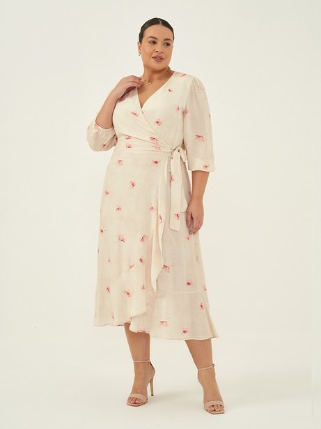 Vestido midi em Viscose estampada floral baunilha  Sonia