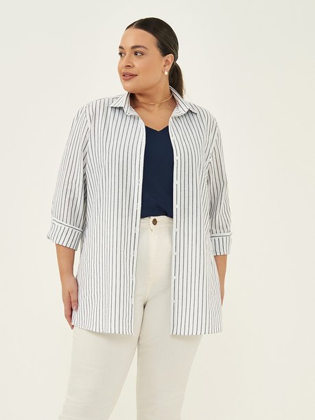 Camisa Comfy de Algodão Listrado Plus Size Tiany