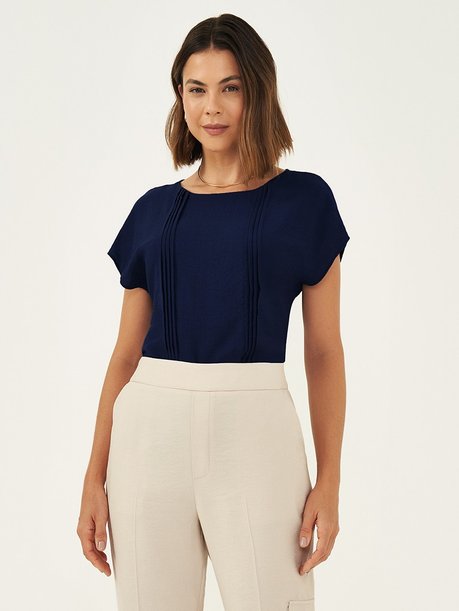 Blusa de Viscose com Pregas Marinho Taylor