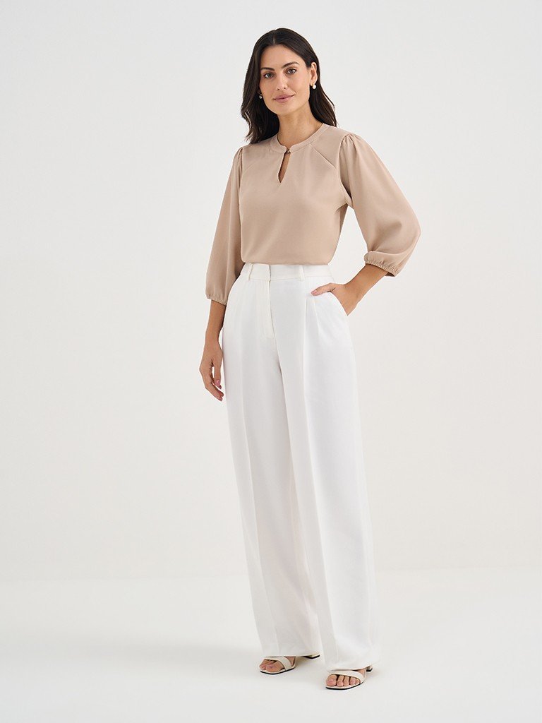 Blusa Manga 7/8 em Crepe Mocha Mousse Andressa