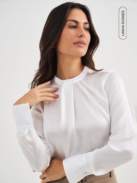 Blusa Manga Longa em Seda Off white Valquiria