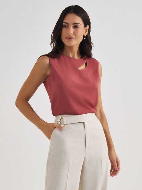 Blusa sem Manga de Crepe Rosa Terracota Bruna