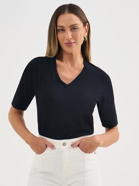 Blusa de Malha em Algodão com Elastano Preto Diandra
