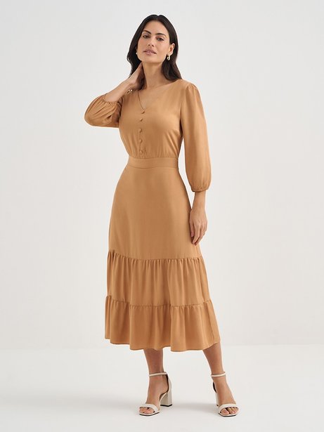 Vestido Longuete de Viscose com botões Emanuelli