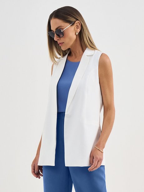 Colete Alongado com Botão Forrado Off White Elvira