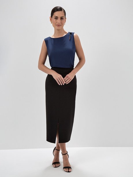 Saia Longuete de Alfaiataria Preta Rubia