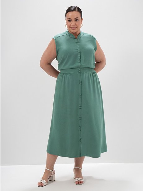 Vestido Midi Sem Manga em Viscose Plus Size Verde Imperial Ivana
