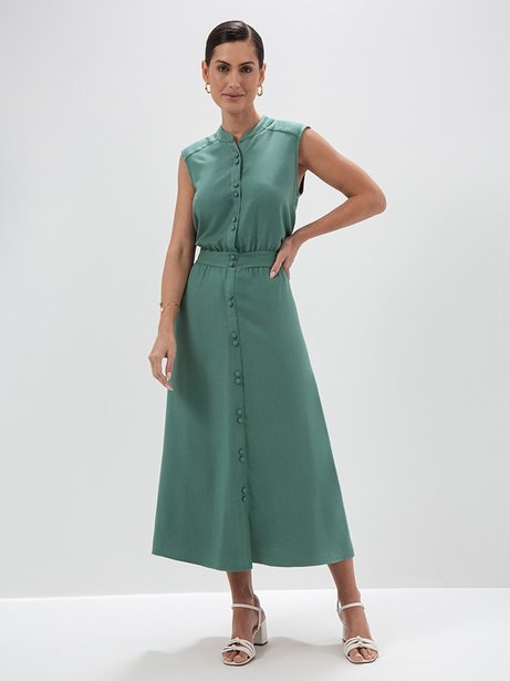 Vestido Midi Sem Manga em Viscose Verde Imperial Ivana