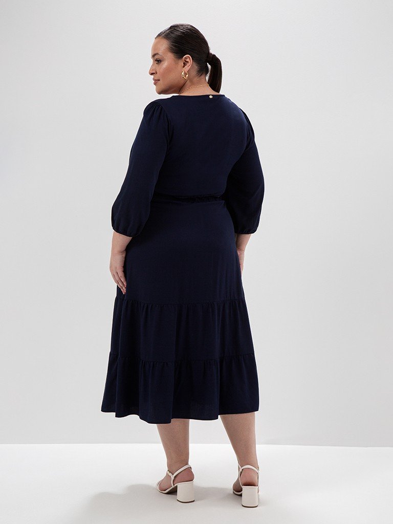 Vestido Longuete Plus Size Marinho Joy