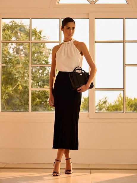 Blusa Cava Americana em Crepe Off White Maristela