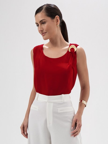Blusa sem Manga de Crepe Vermelho Michele