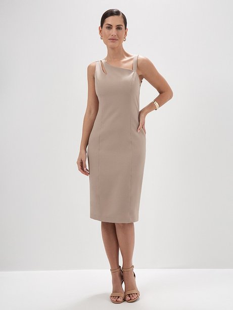 Vestido Tubinho de Alfaiataria Nude Mel