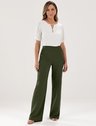 Calça Wide Leg de Linho com Botões de Resina Verde Musgo Keite