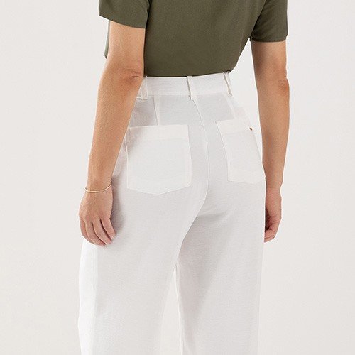 calca off white com botao organico bolsos pq