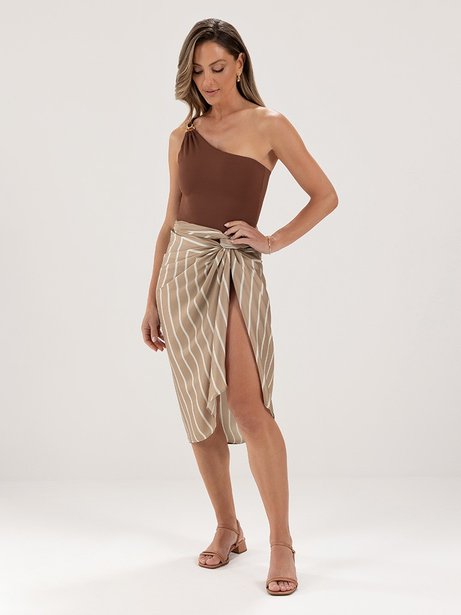 Body Maiô um ombro só em malha marrom Mari