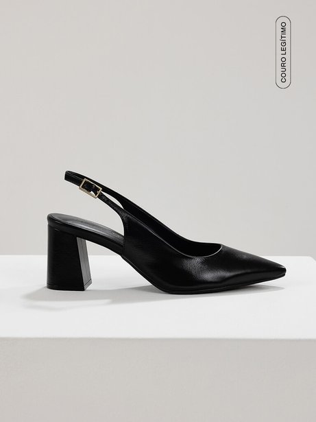 Scarpin Slingback de Couro Salto Bloco Preto Zoe